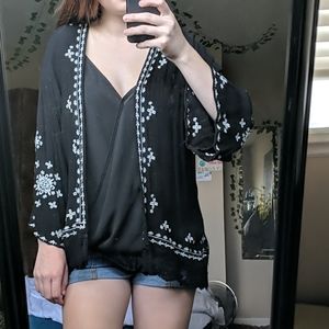 Cute boho black embroidered cardigan
